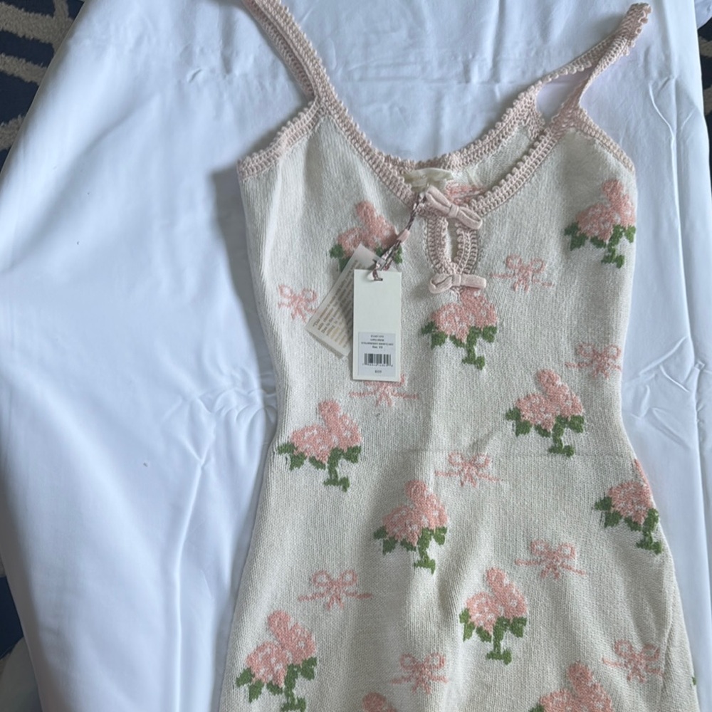 Floral Knit Dress with Pink and Green Accents